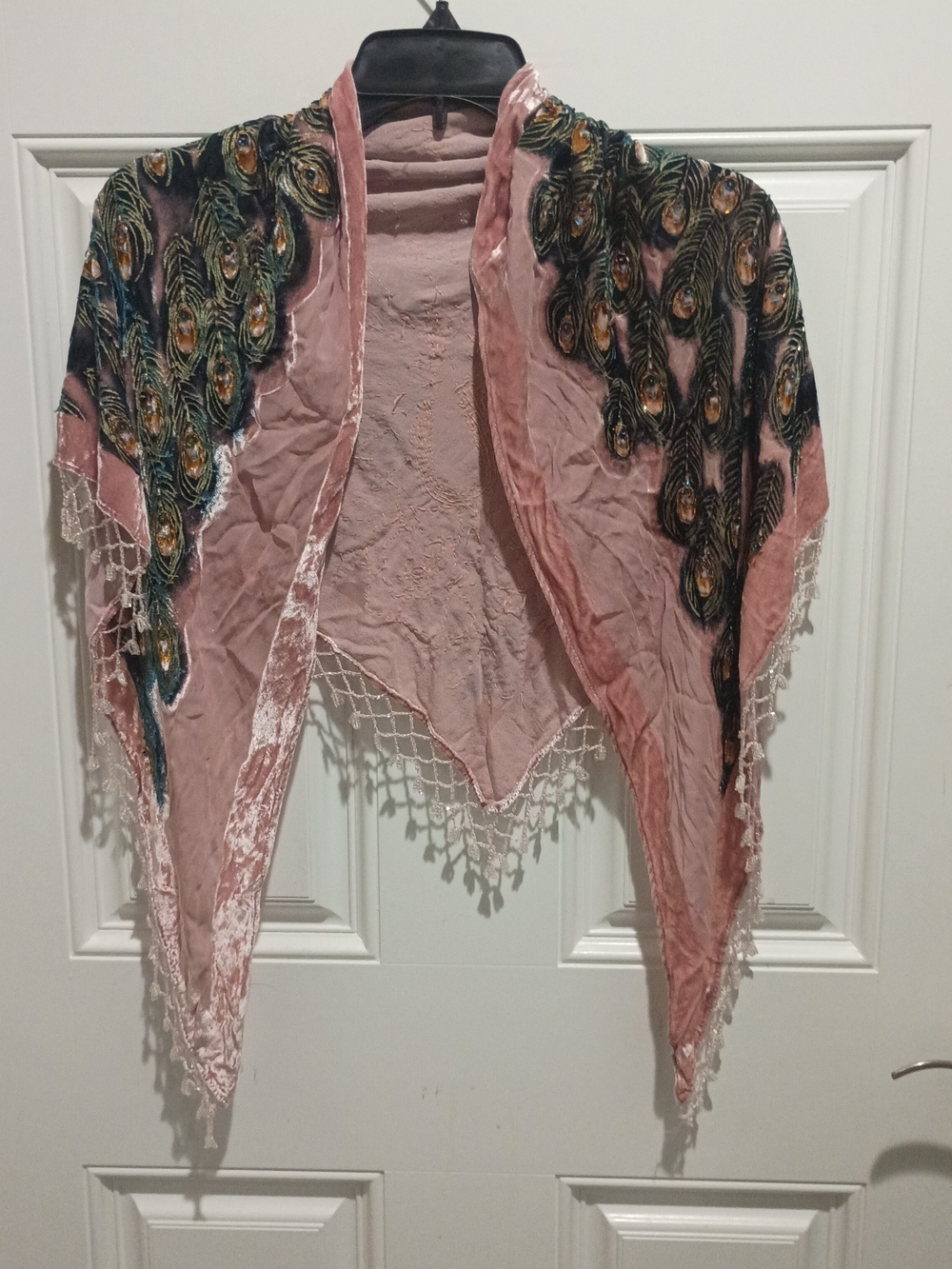Pink Velvet Peacock Embroidered Shawl - Women Accessories